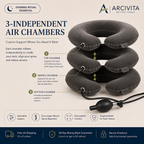 ARCIVITA Cervical Comfort Pillow showing three independent inflatable air chambers for adjustable neck support