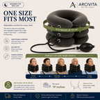 One size fits most inflatable cervical comfort pillow with adjustable support for neck sizes up to 19 inches