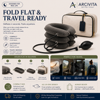 Foldable ARCIVITA Cervical Comfort Pillow packed flat for travel with compact carrying case